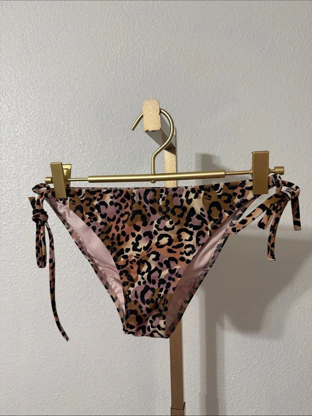 Shade & Shore Leopard Tie-Side Bikini Bottoms - Pink, Brown & Black- small